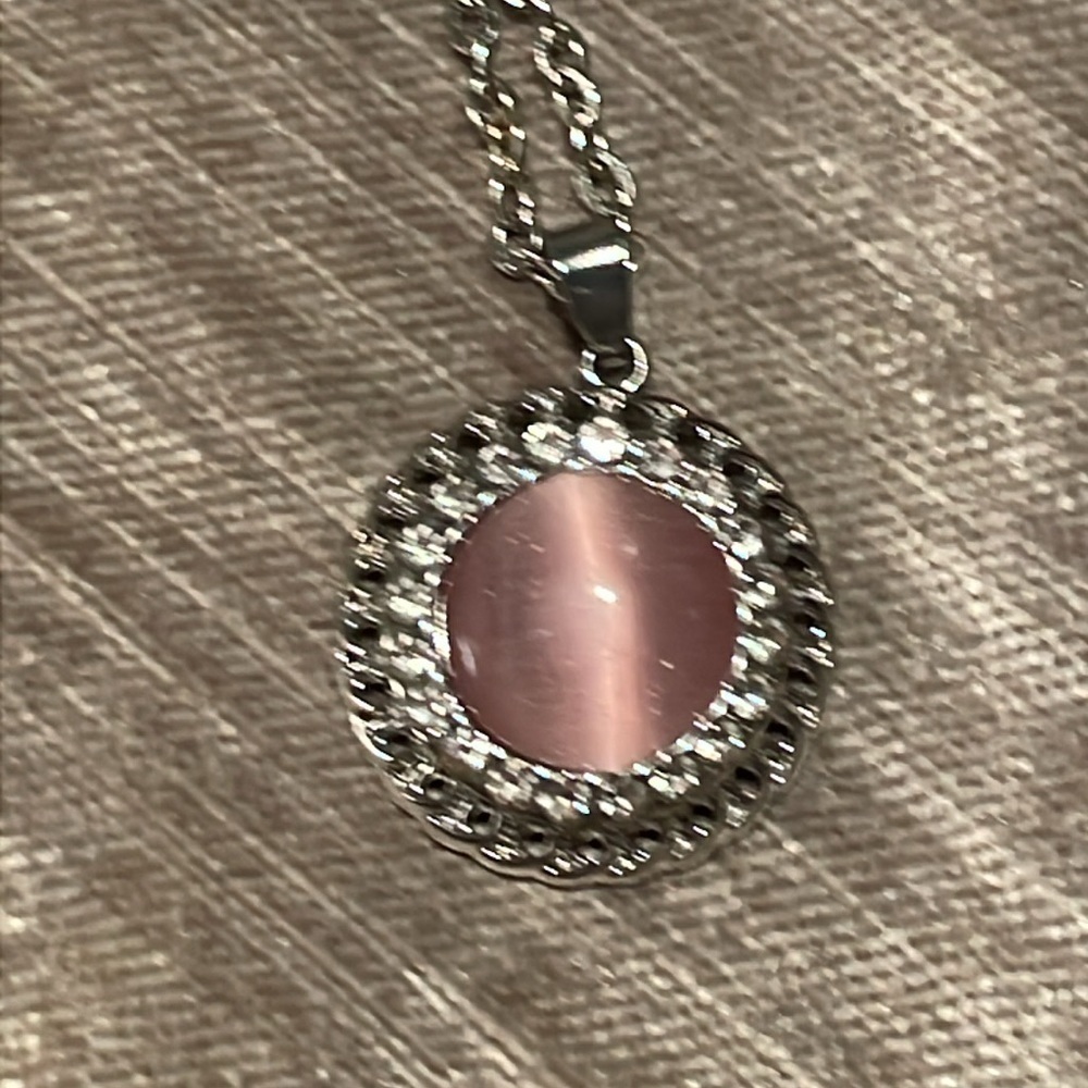 Pink & Silver Catseye Pendant Necklace